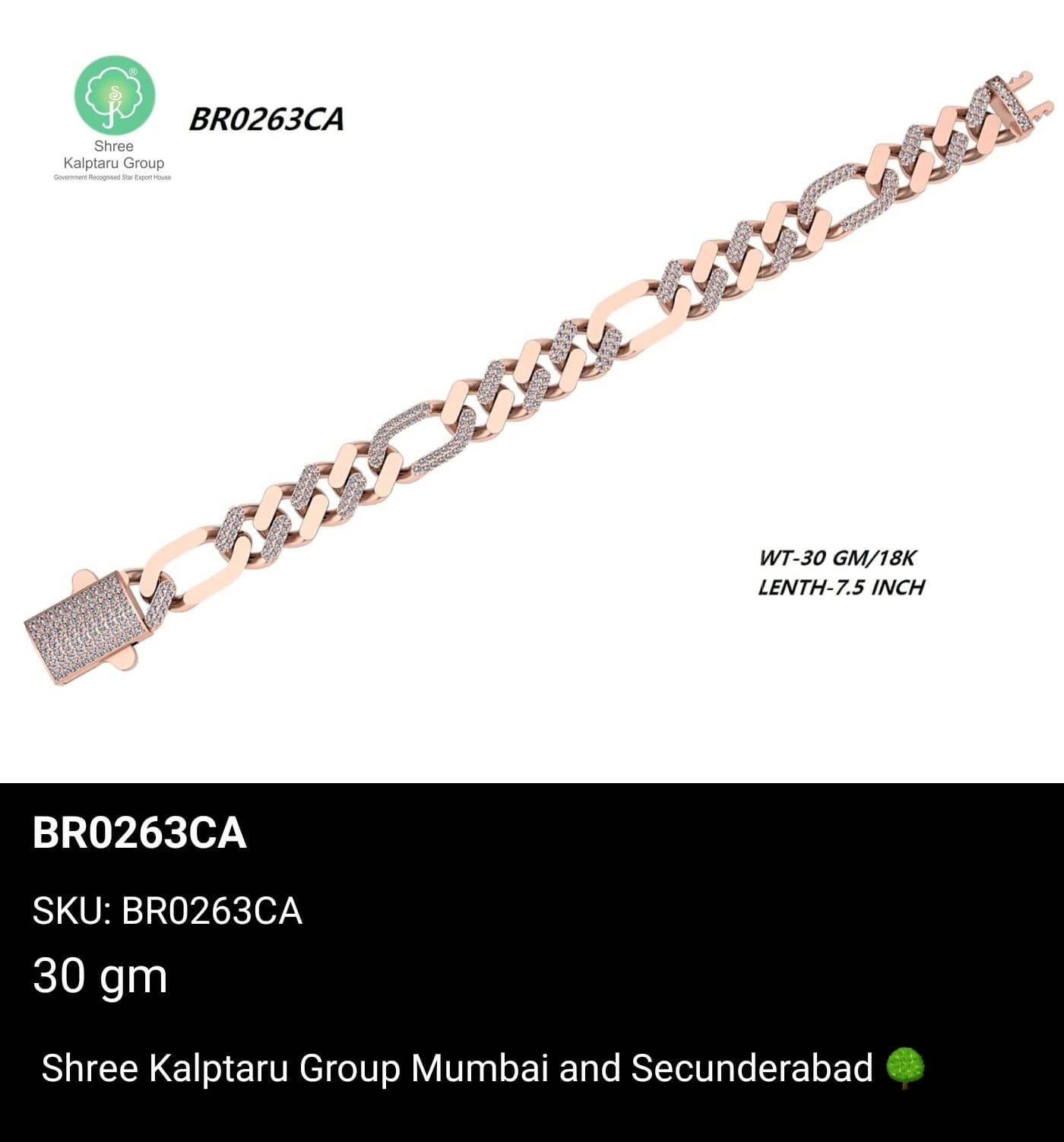 Rose Gold Gents Bracelet Sarafa Bazar India