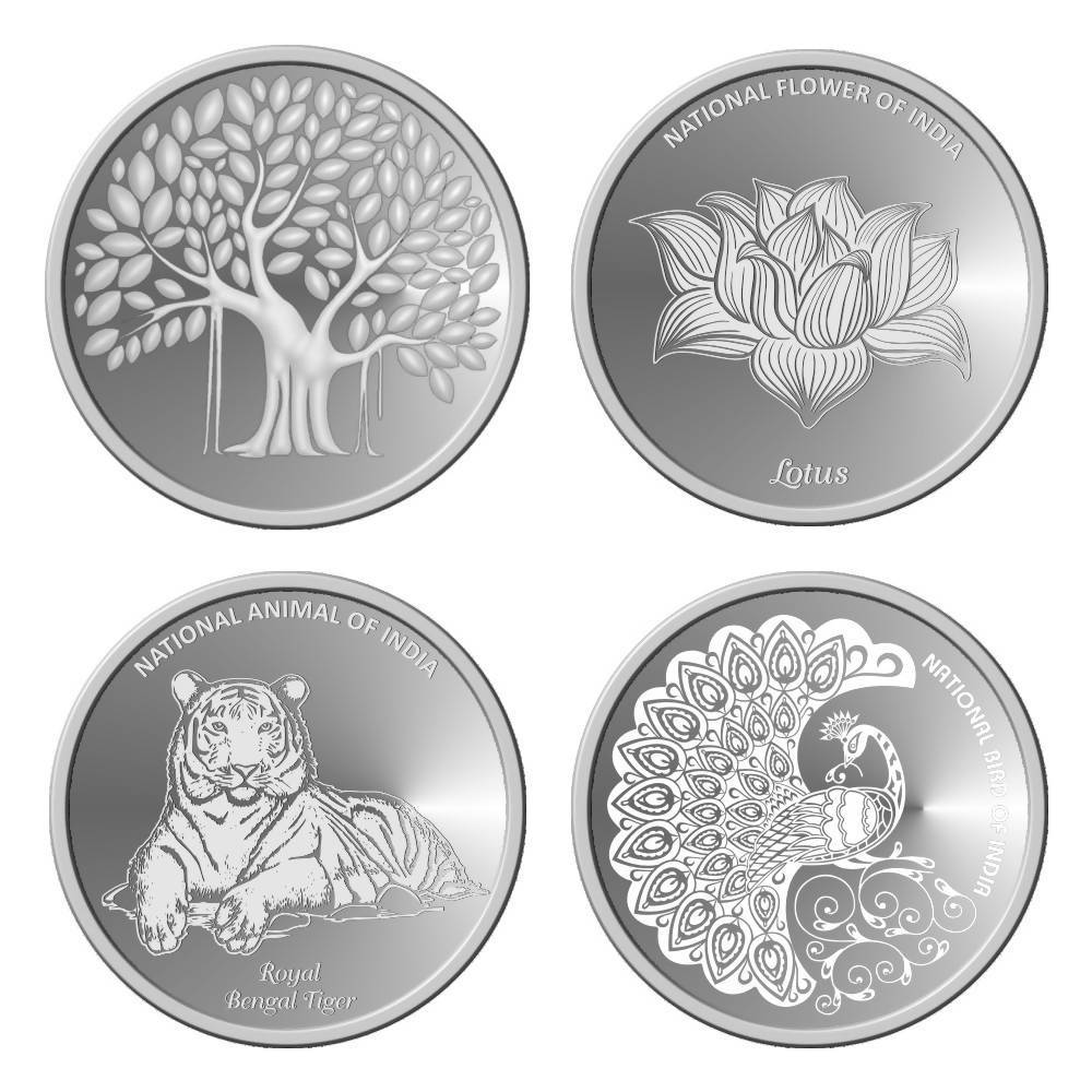National Symbols of India Silver Coins 999 | Omkar Mint Sarafa Bazar