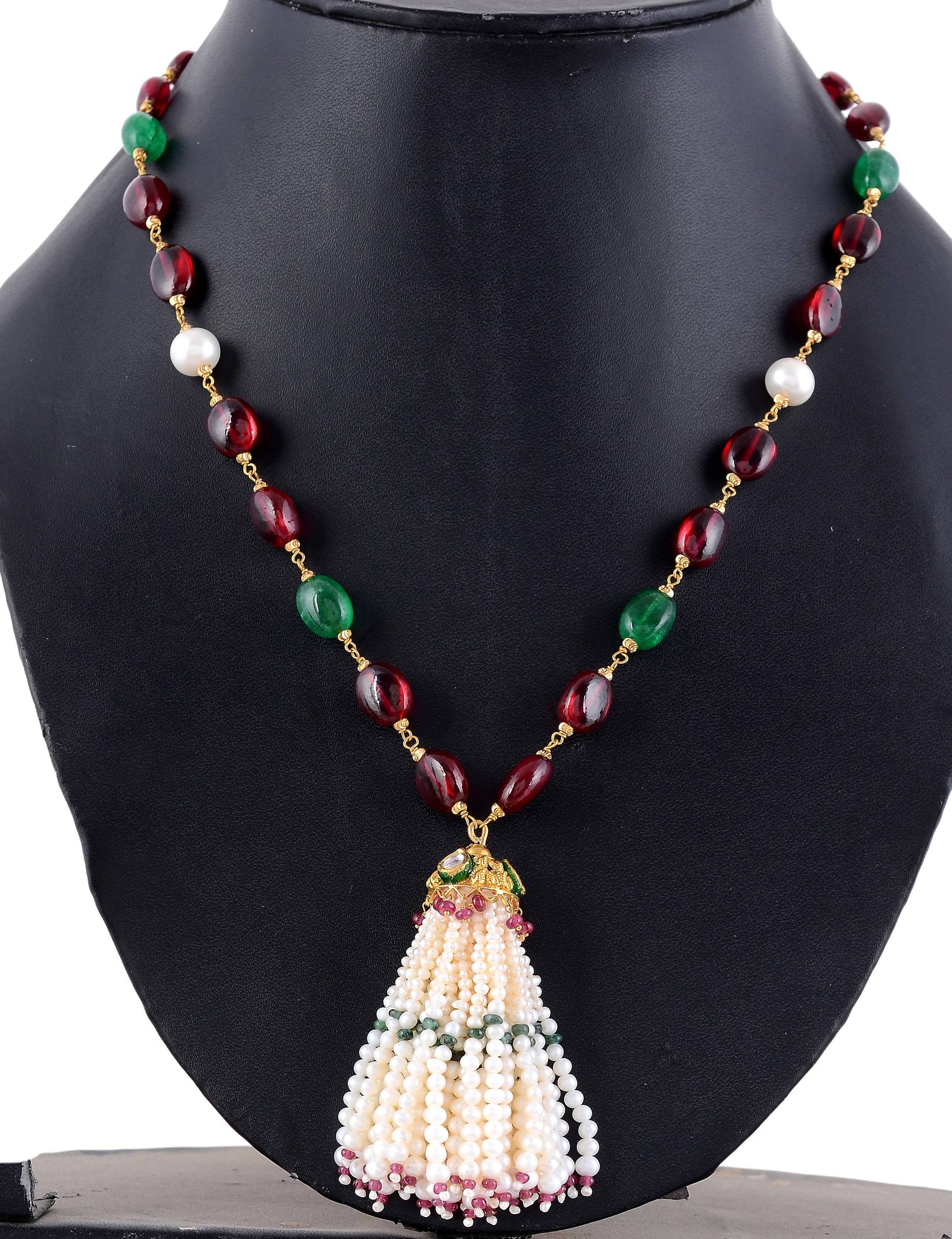 Moti & Stone Beads Mala in Gold 22K Sarafa Bazar